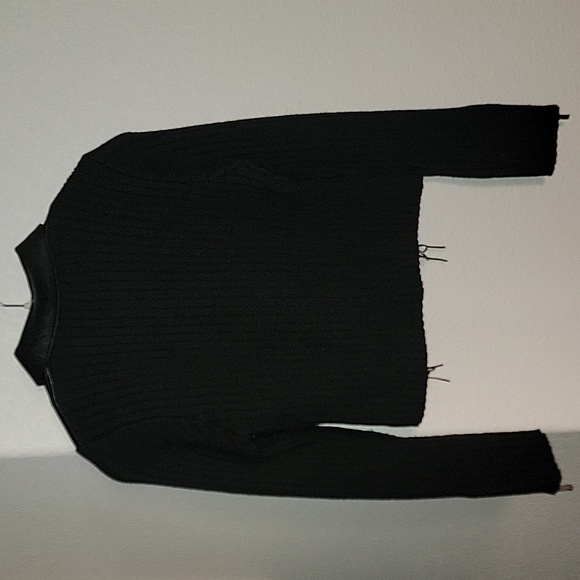 Leather & Wool Blend Knit Bikercore Moto Jacket Black size L - Picture 6 of 14